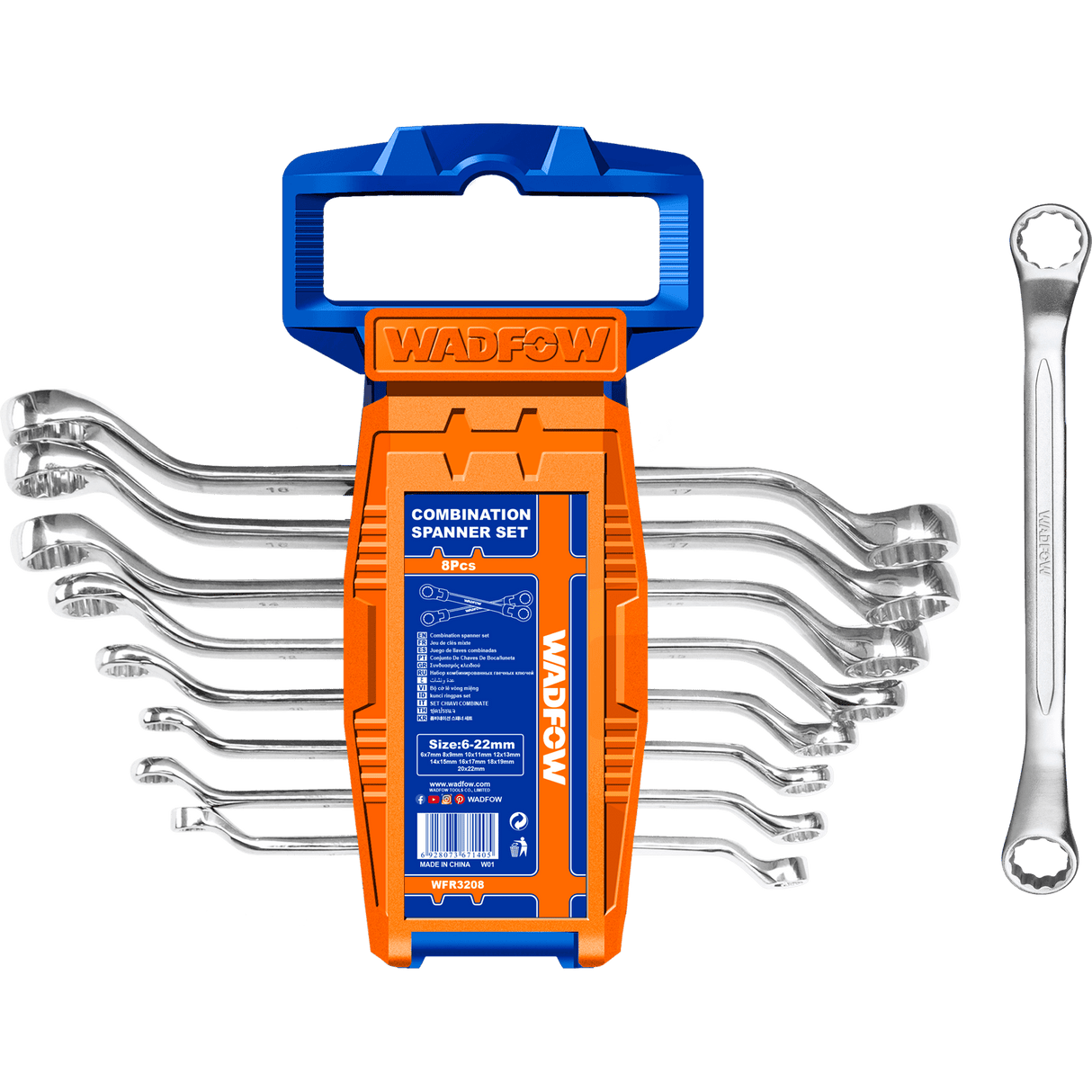 Set chei inelare cu cot Wadfow, crom vanadiu, 6-22mm, 8 buc