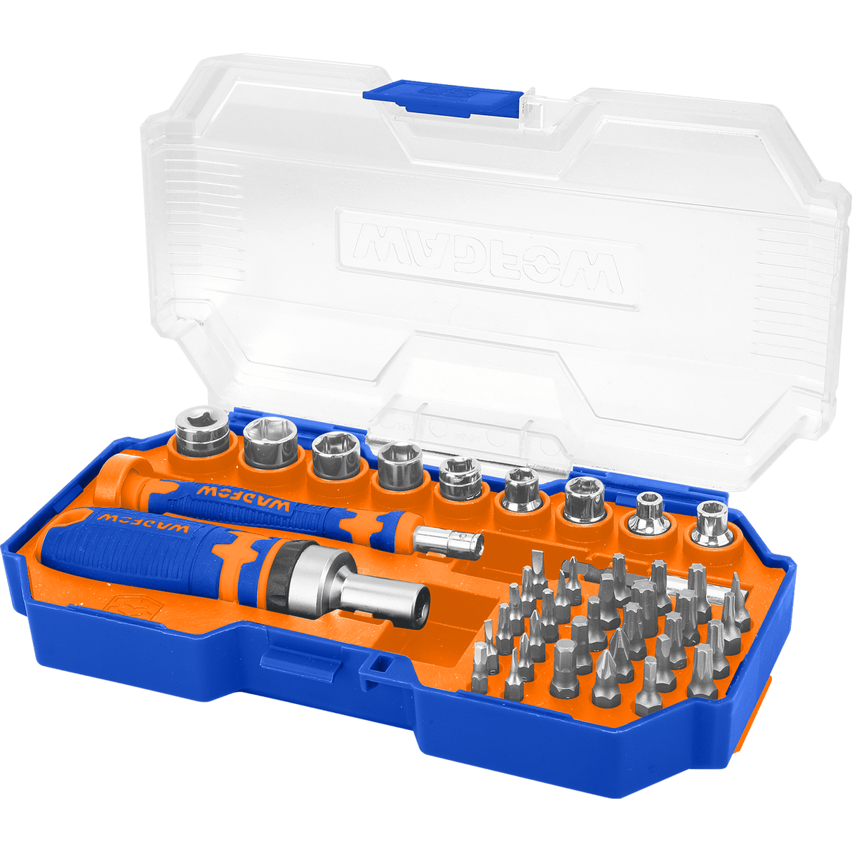 Set biti pentru surubelnita Wadfow, 1/4", include chei, adaptor, support bit, maner cu clichet, Cr-V, 43 piese