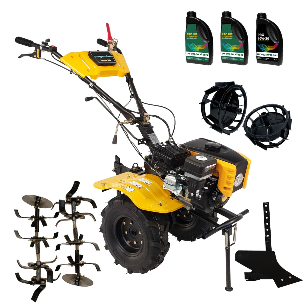 ProGARDEN Pachet motocultor Campo 803, benzina, 7.5CP, 2+1 trepte, 2+1+1 freze, accesorii PS1, ulei 