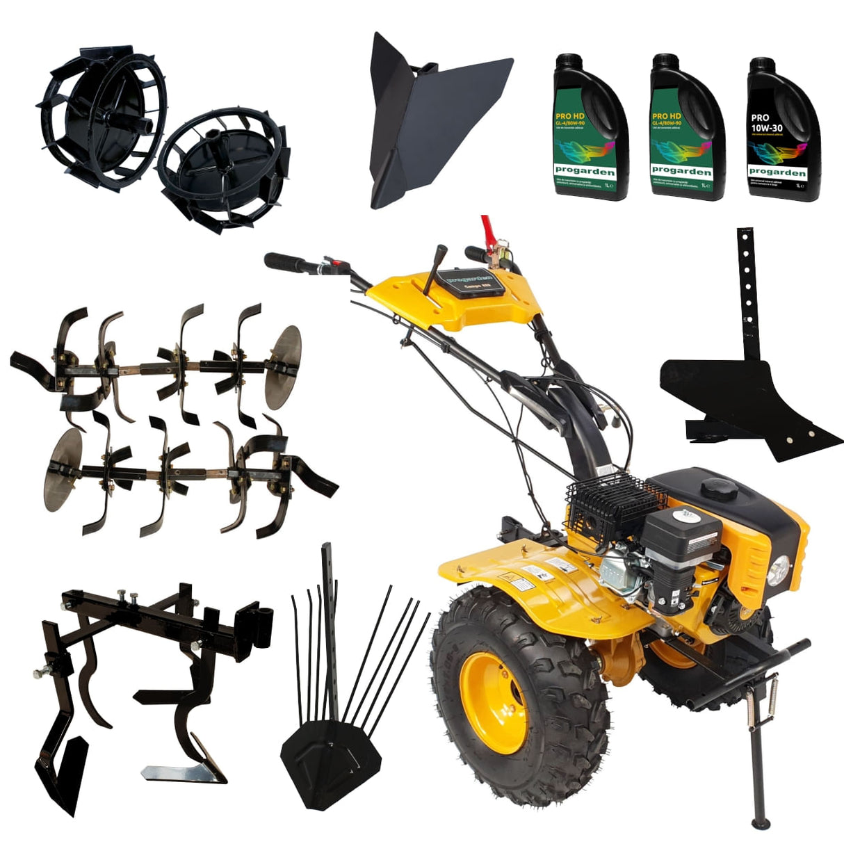 ProGARDEN Pachet motocultor Campo 853, benzina, 7.5CP, 2+1 trepte, roti atv, manicot rulment, acceso