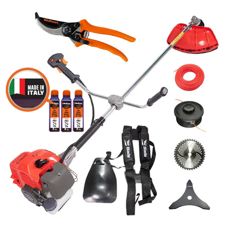 Black Friday - Reduceri Motocoasa Blade Alpin 520, 5CP, 7 accesorii, ham profesional + 3 sticle ulei 0.1l + foarfeca taiere crengi Promotie