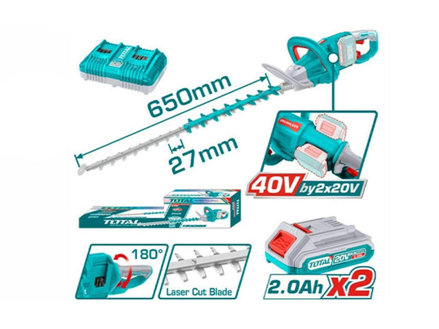 TOTAL - TOTAL - TRIMMER PENTRU TUNS GARD VIU - LI-ION - 40V INCLUDE ACUMULATOR SI INCARCATOR  