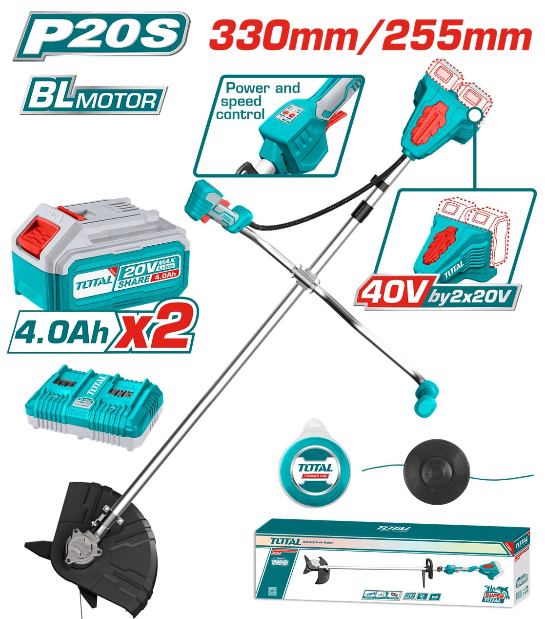 TOTAL - MOTOCOASA SI TRIMMER 40V- LI-ION INCLUDE ACUMULATOR SI INCARCATOR