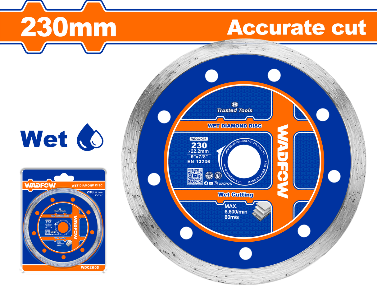 Disc diamantat continuu pentru ceramica Wadfow, taiere umeda, 230x22.2mm