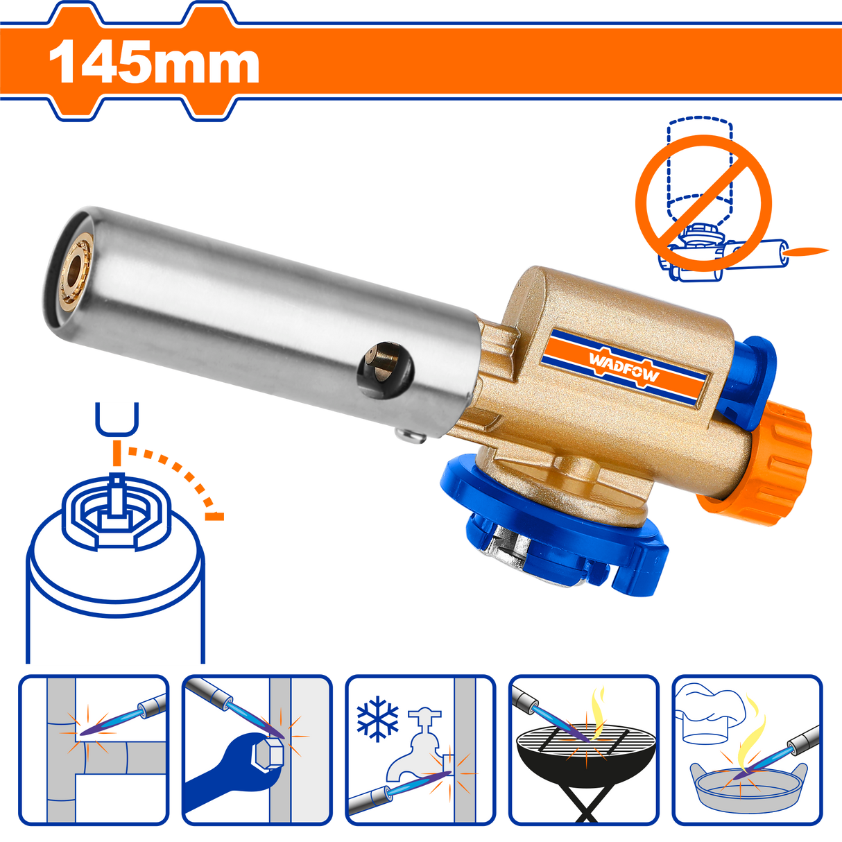 Arzator piezoelectric pentru butelie spray Wadfow, 145x50x40mm, temperatura flacarii 1300°