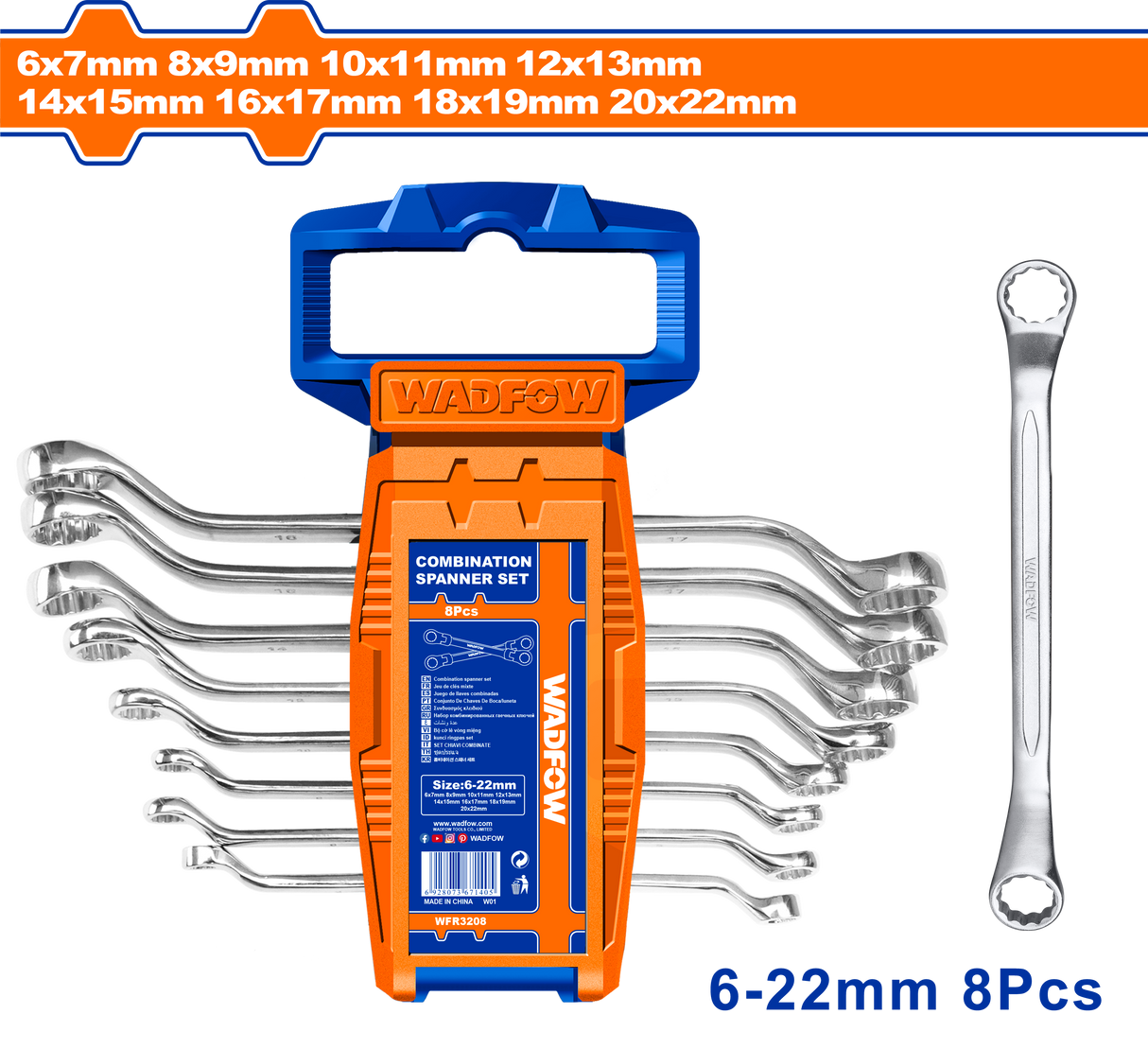 Set chei inelare cu cot Wadfow, crom vanadiu, 6-22mm, 8 buc