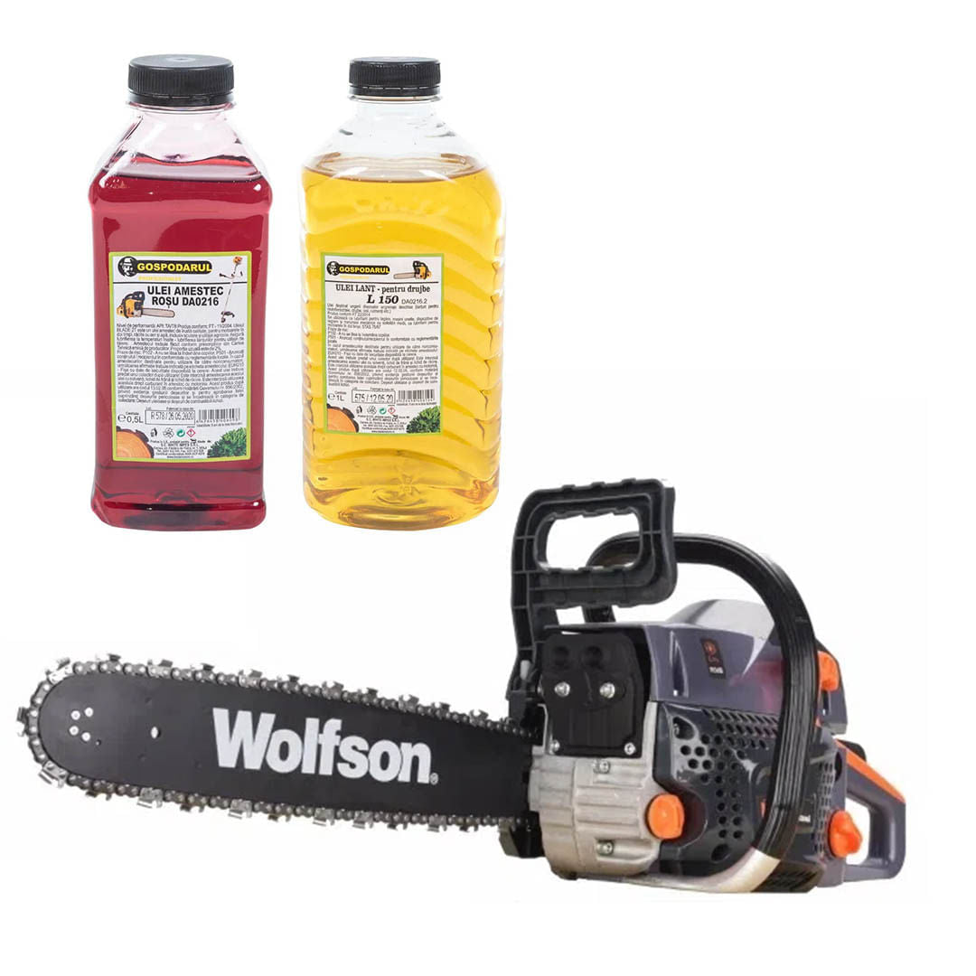 Drujba Wolfson STX-580, 52cc, 2lame, 2lanturi + ulei amestec 0.5L, ulei ungere lant