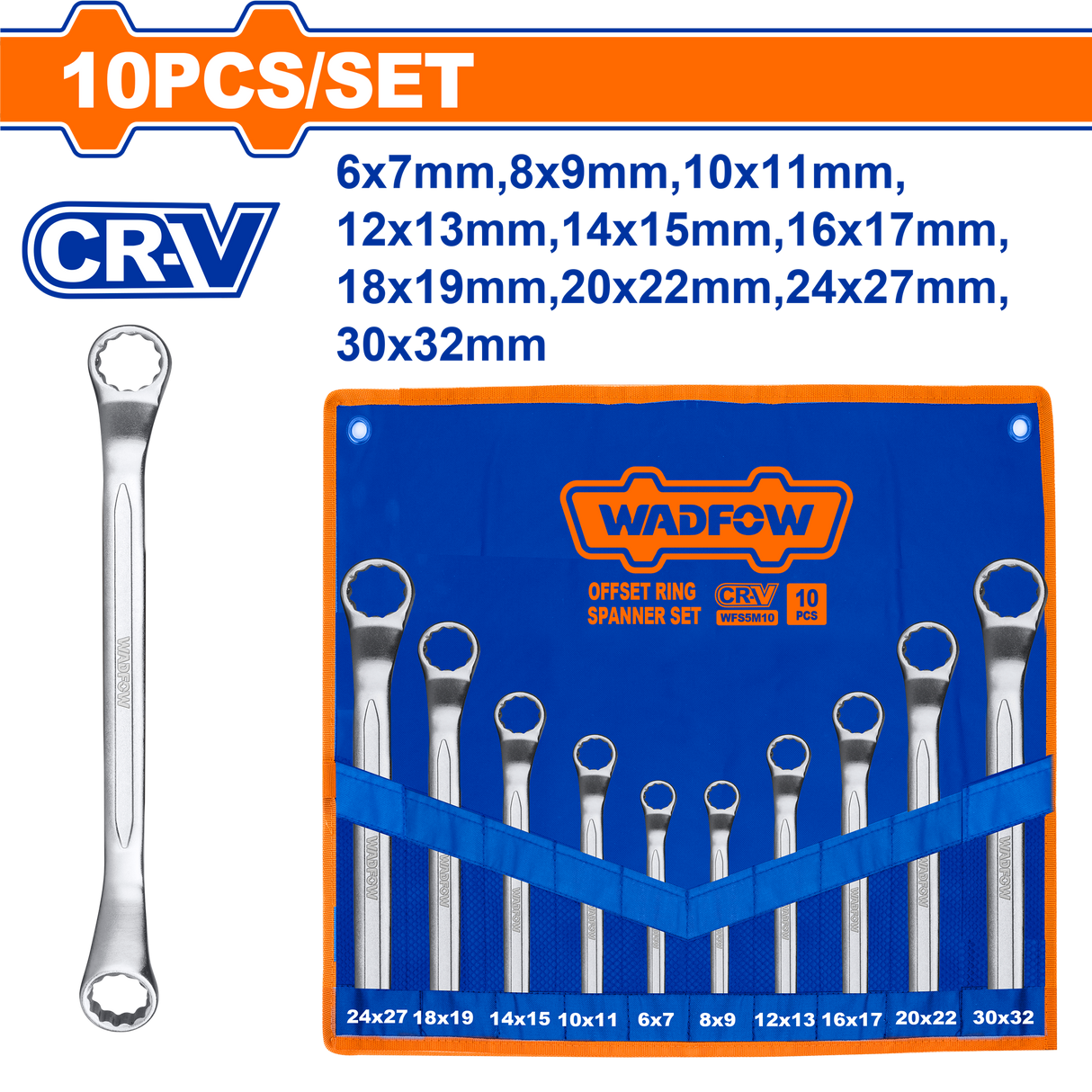 Set chei inelare cu cot Wadfow, crom vanadiu, 6-32mm, 10buc