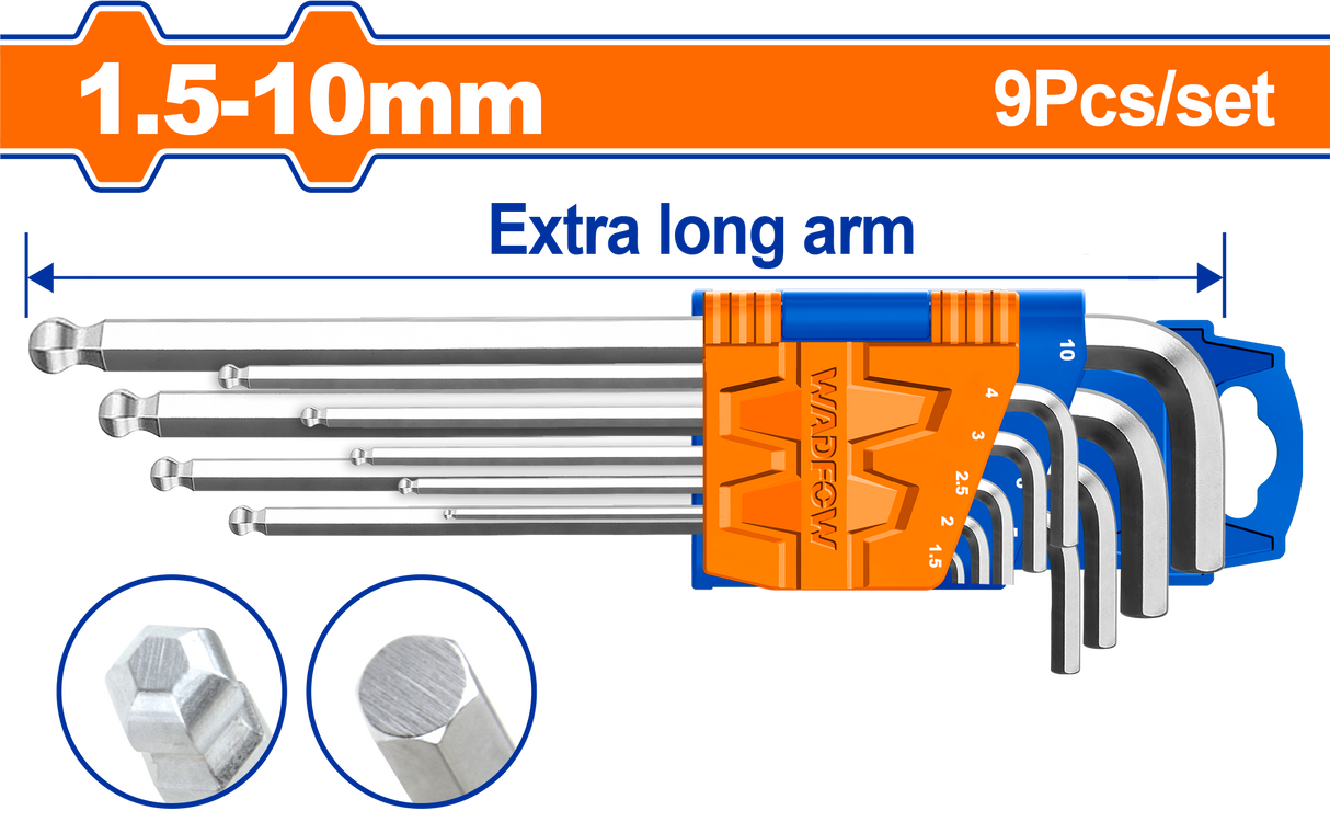 Set 9 chei imbus hexagonale cap bila Wadfow 1.5-10MM, CR-V