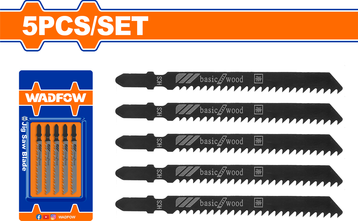 Set 5 lame fierastrau pendular pentru lemn Wadfow, 8TPI, otel HCS, 74mm