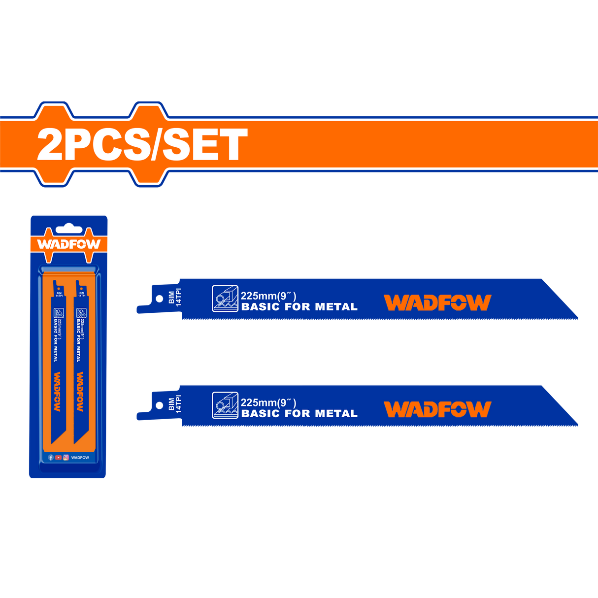 Set 2 lame fierastrau sabie pentru metal Wadfow, 225mm, 14TPI