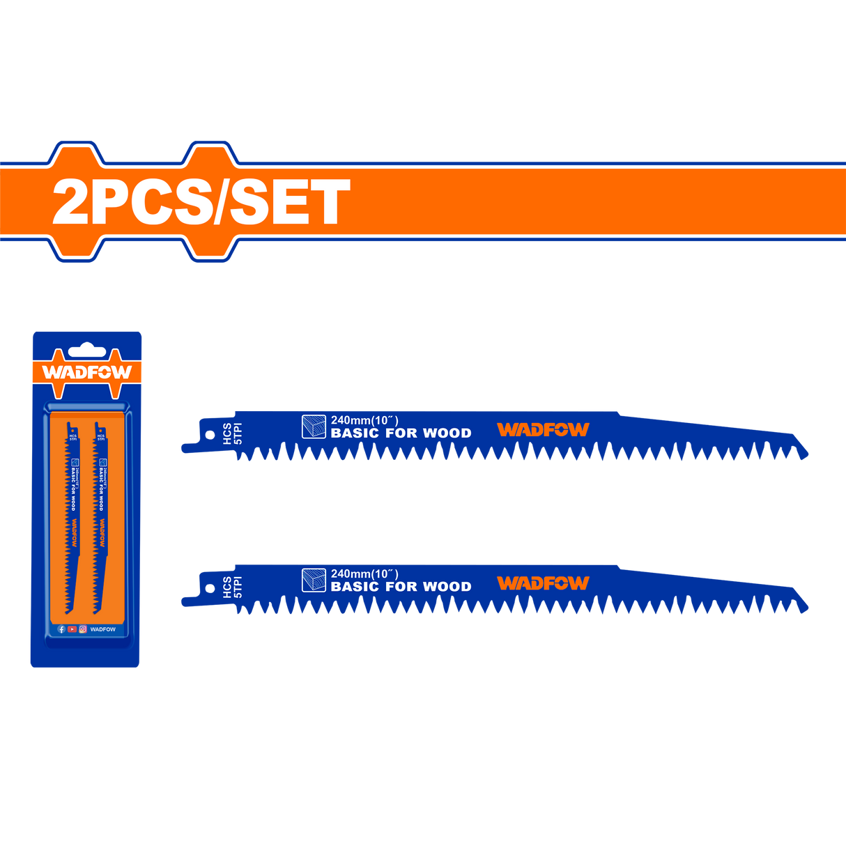 Set 2 lame fierastrau sabie pentru lemn Wadfow, 240mm, 5TPI