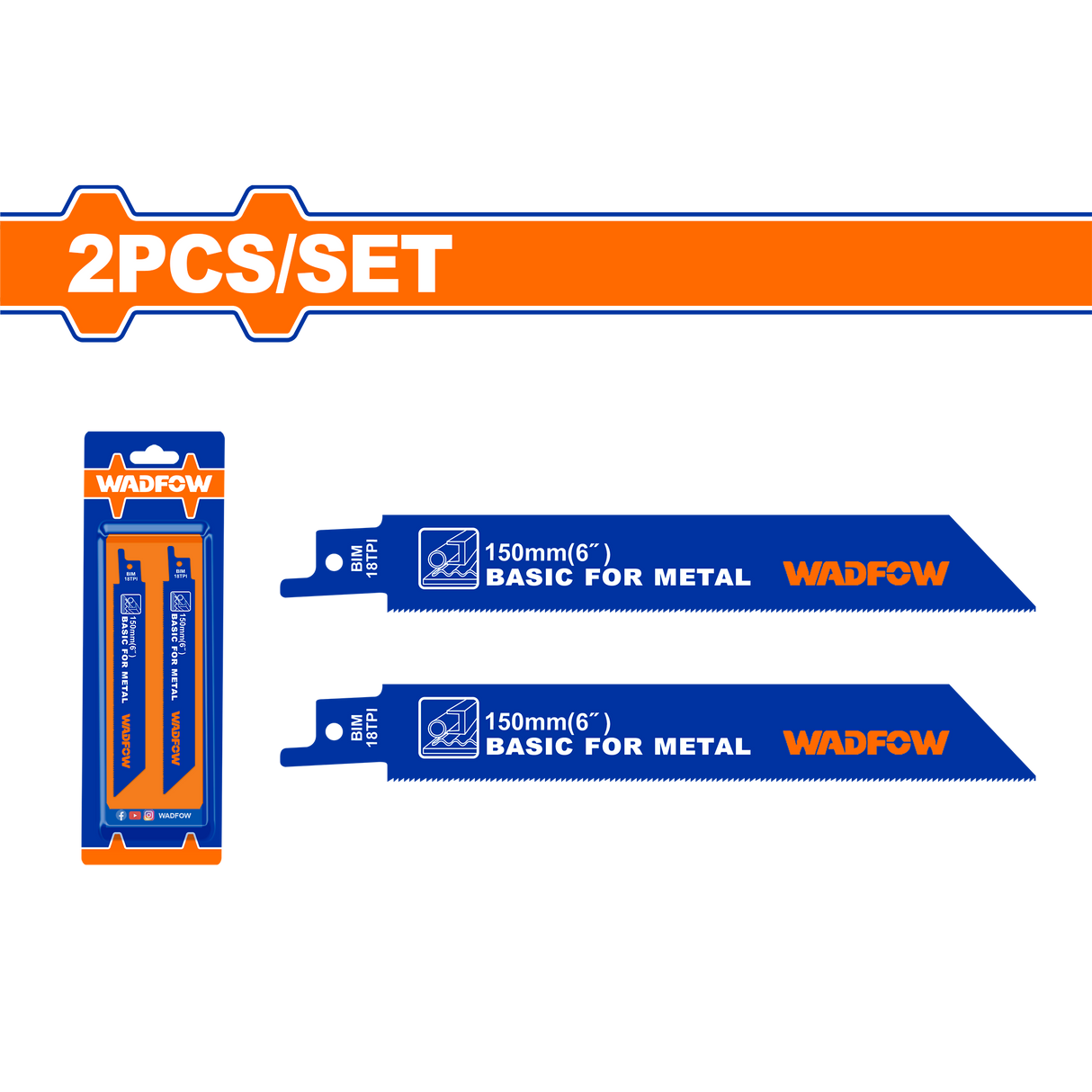 Set 2 lame fierastrau sabie pentru metal Wadfow, 150mm, 18TPI