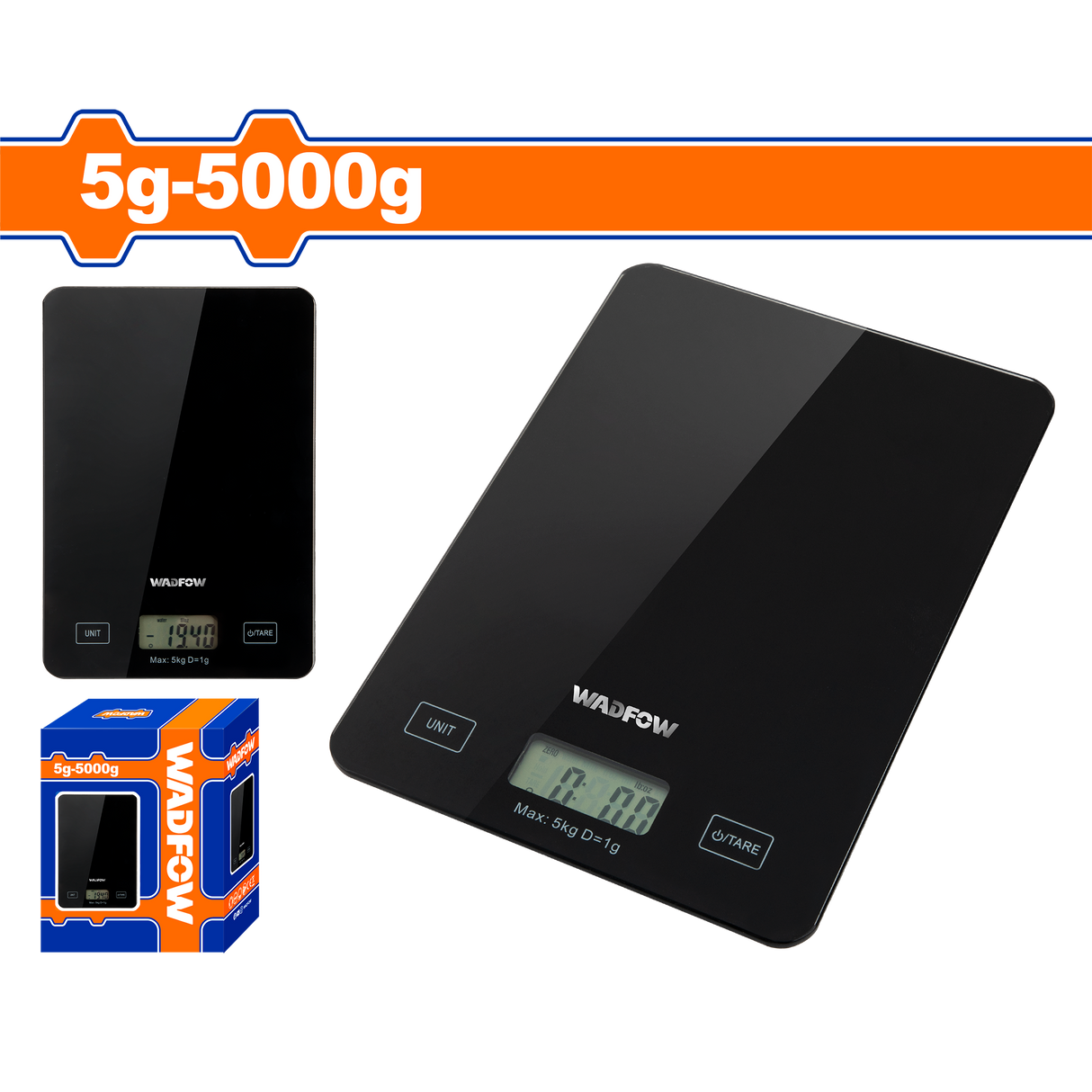 Cantar digital de bucatarie Wadfow, capacitate 5g-5kg, sticla securizata