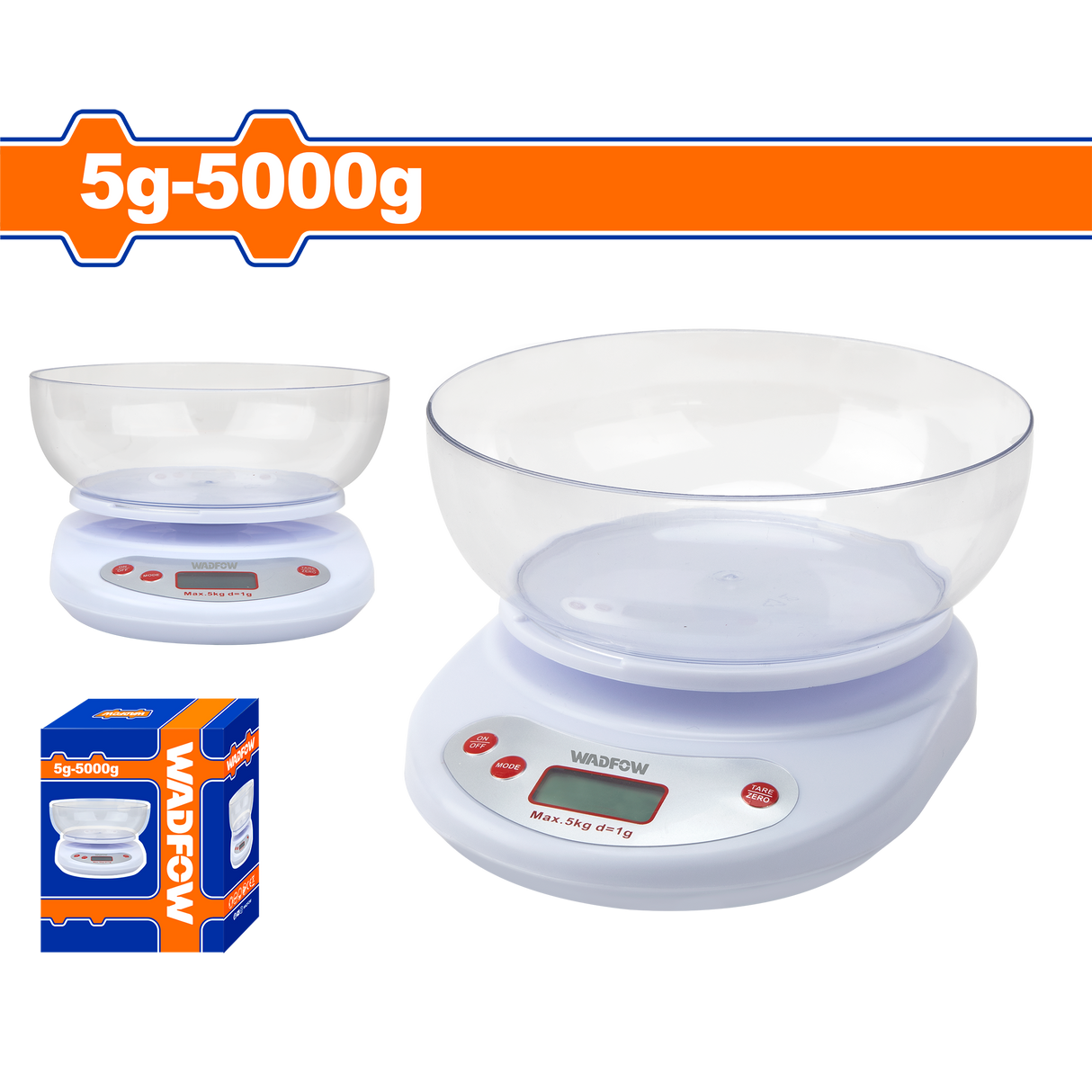 Cantar digital de bucatarie cu bol Wadfow, capacitate 5g-5kg