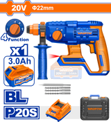 Ciocan rotopercutor cu acumulator Wadfow, 20V, 3Ah, 2J, 1100Rpm, 5400bmn, prindere SDS Plus