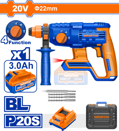 Black Friday - Reduceri Ciocan rotopercutor cu acumulator Wadfow, 20V, 3Ah, 2J, 1100Rpm, 5400bmn, prindere SDS Plus Promotie