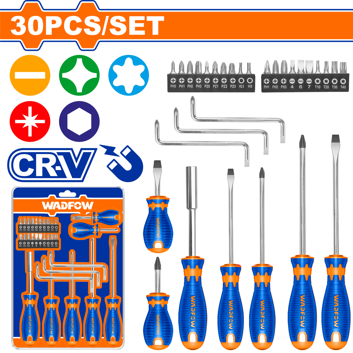 Set surubelnite Wadfow, Cr-V, 30 buc