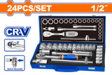 Trusa chei tubulare Wadfow, antrenor cu clichet, prelungitor, 1/2”, 24 piese, Cr-V