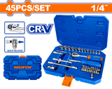 Trusa chei tubulare cu antrenor Wadfow, 1/4”, 45 piese, crom vanadiu