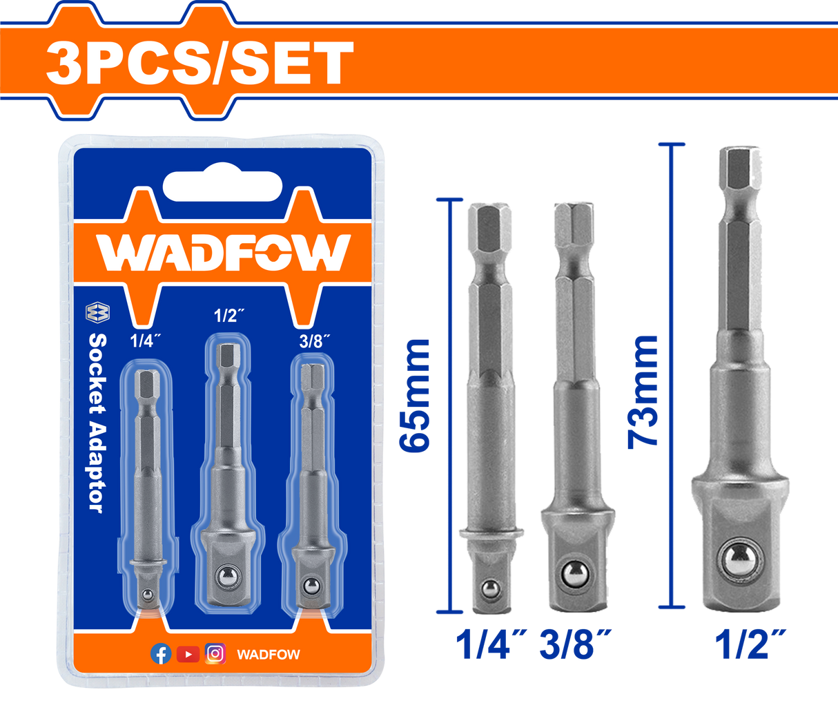 Set  Wadfow Set 3 Adaptoare 1/4", 33 ADAPTOARE 1/4", 3/8",1/2 Adaptoare 1/4", 3/8",1/2"