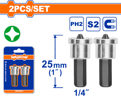 Black Friday - Reduceri Set biti opritor ph2 25MM Wadfow PH2 25MM - 2 Buc Promotie