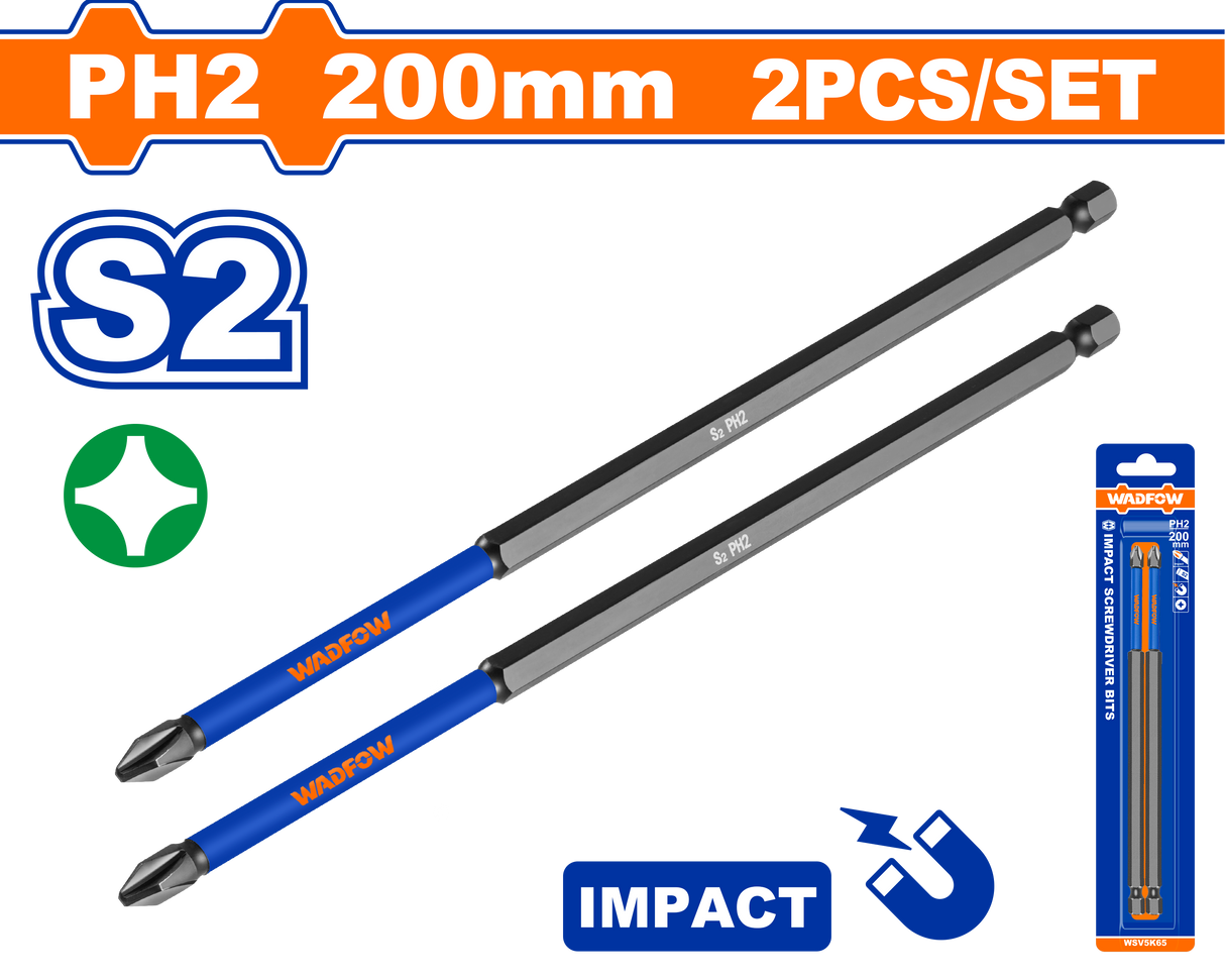 Set biti impact ph2 200MM Wadfow PH2 200MM - 2 Buc