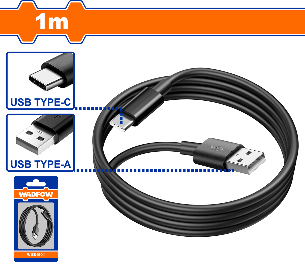 Cablu usb Wadfow Cablu Usb Tip-A Cu Tip-C, 1m