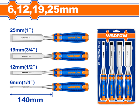 Black Friday - Reduceri Set 4 dalti pentru lemn Wadfow, lungime 140mm, dimensiuni 6mm, 12mm, 19mm, 25mm Promotie