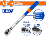 Cheie dinamometrica Wadfow, 1/2'', lungime 430mm, cuplu 40-220Nm, otel Cr-V, Cr-Mo