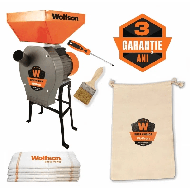 *Promo*Moara pentru cereale Wolfson cu suport metalic - 2in1, 2700W, 200kg/h - Accesorii incluse